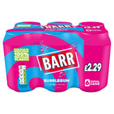 A pack of Barr - Bubblegum - 6x330ml bubble gum.